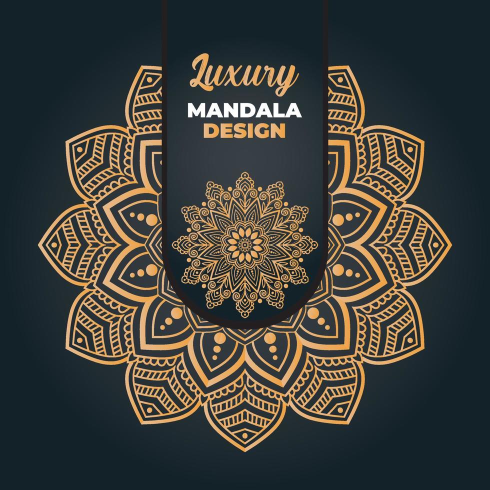 diseño de mandala ornamental y de boda de lujo y fondo islámico en color dorado vector