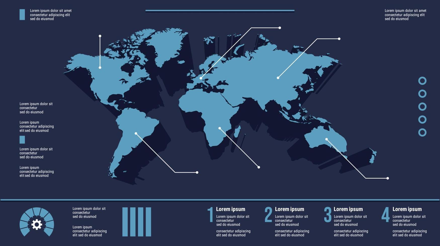 infografía de continentes de mapa del mundo plano vector