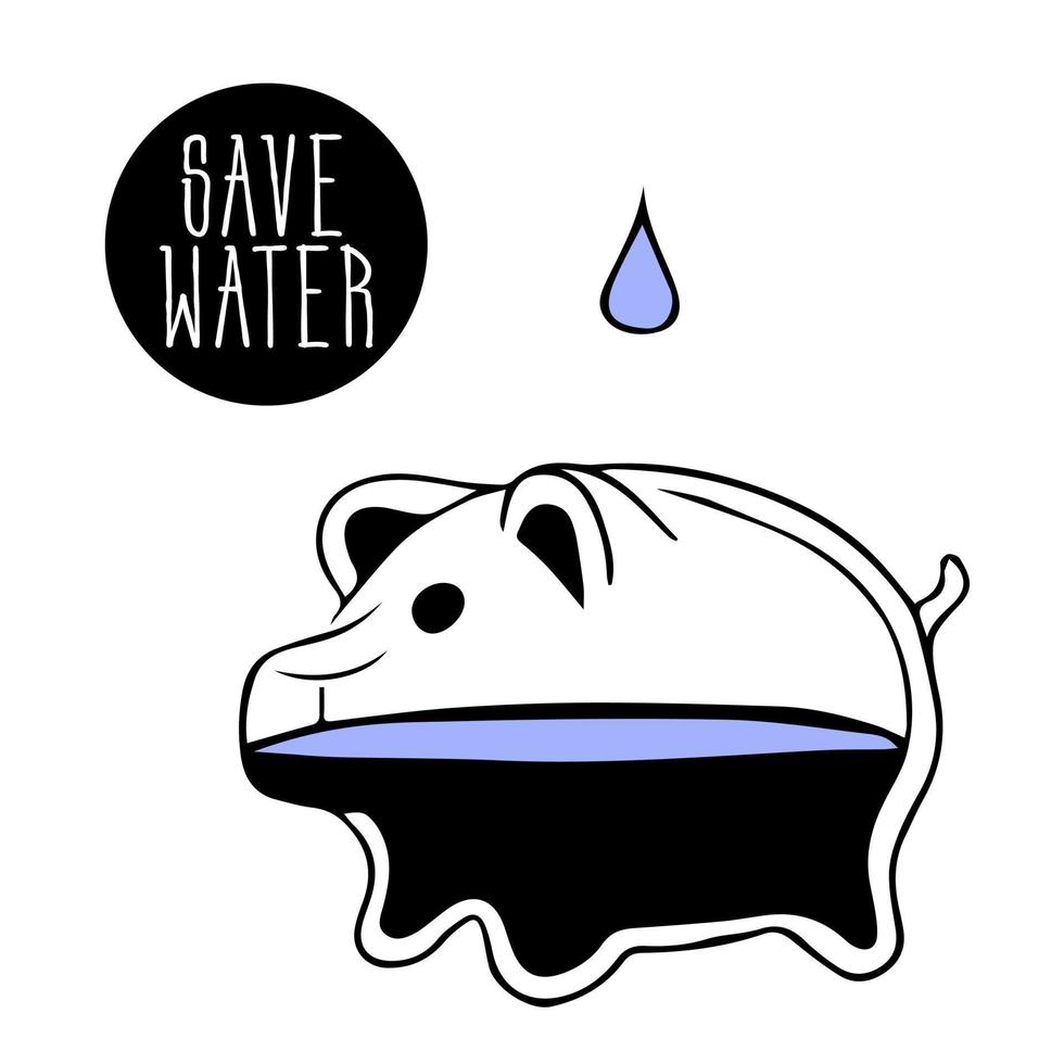 transparent glass piggy bank is filled with water, with drop of water on top. The concept of water conservation. Save water. Protection of the planet. Doodle vector