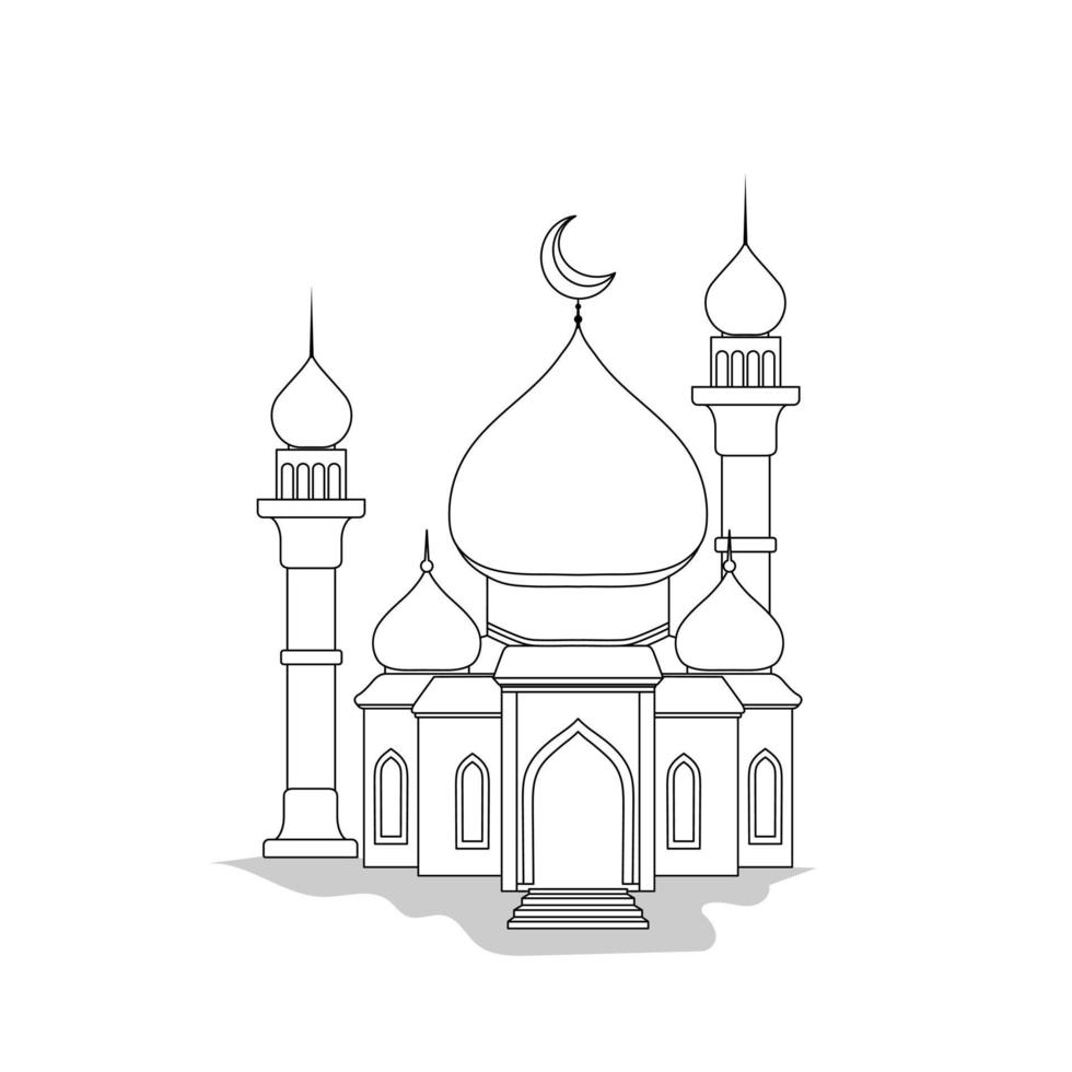 mezquita con minarete en diseño dibujado a mano para plantilla de ramadán vector