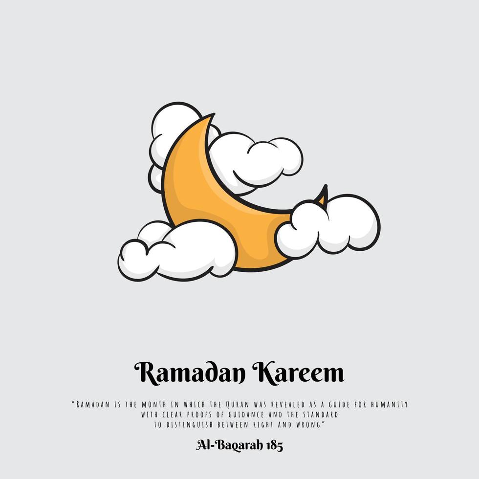 luna creciente en diseño de dibujos animados con nube blanca para el diseño de plantilla de ramadan kareem vector