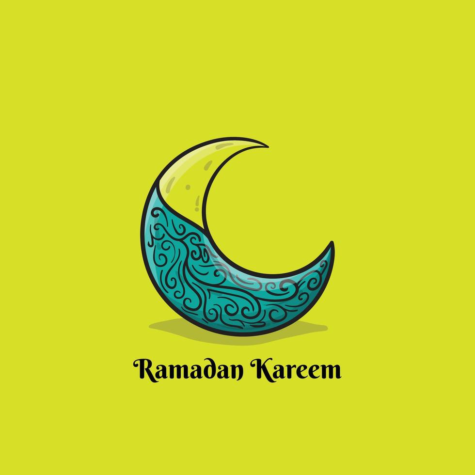 luna creciente con medio adorno en diseño verde para el diseño de plantilla de ramadan kareem vector