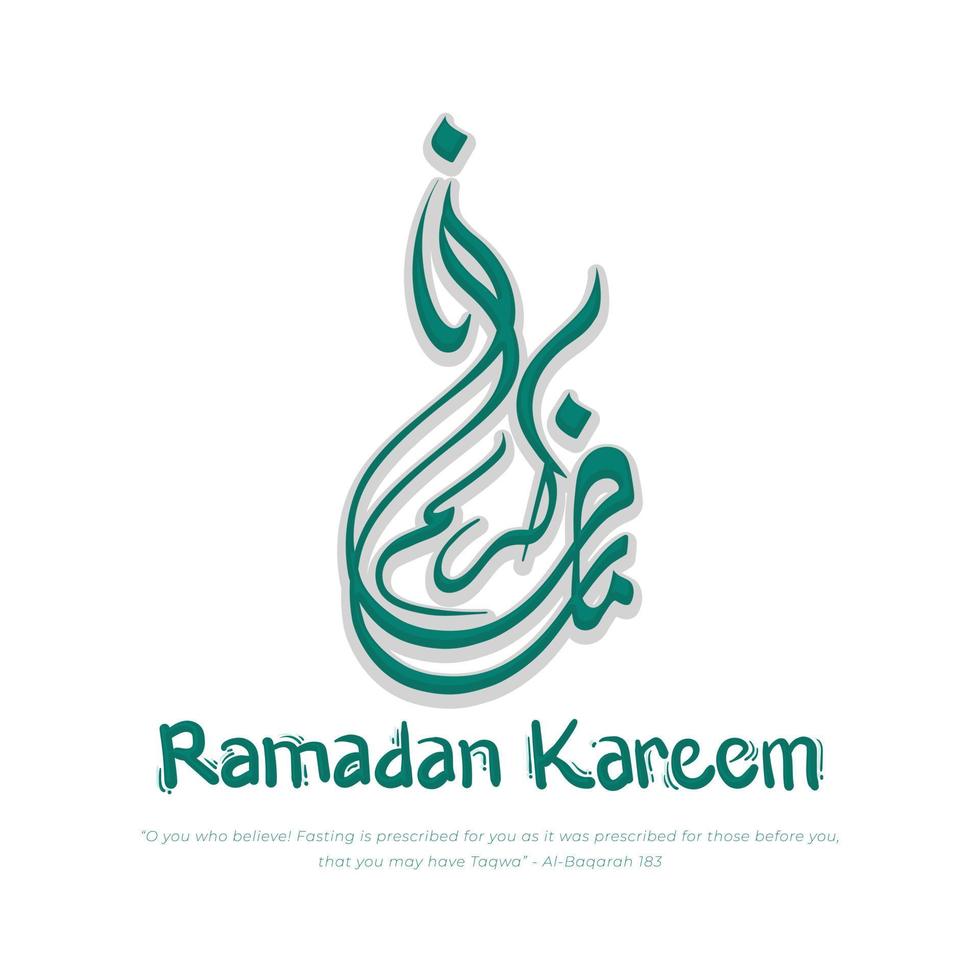 Ramadan kareem in arabic calligraphy text with cartoon design for ramadan template vector