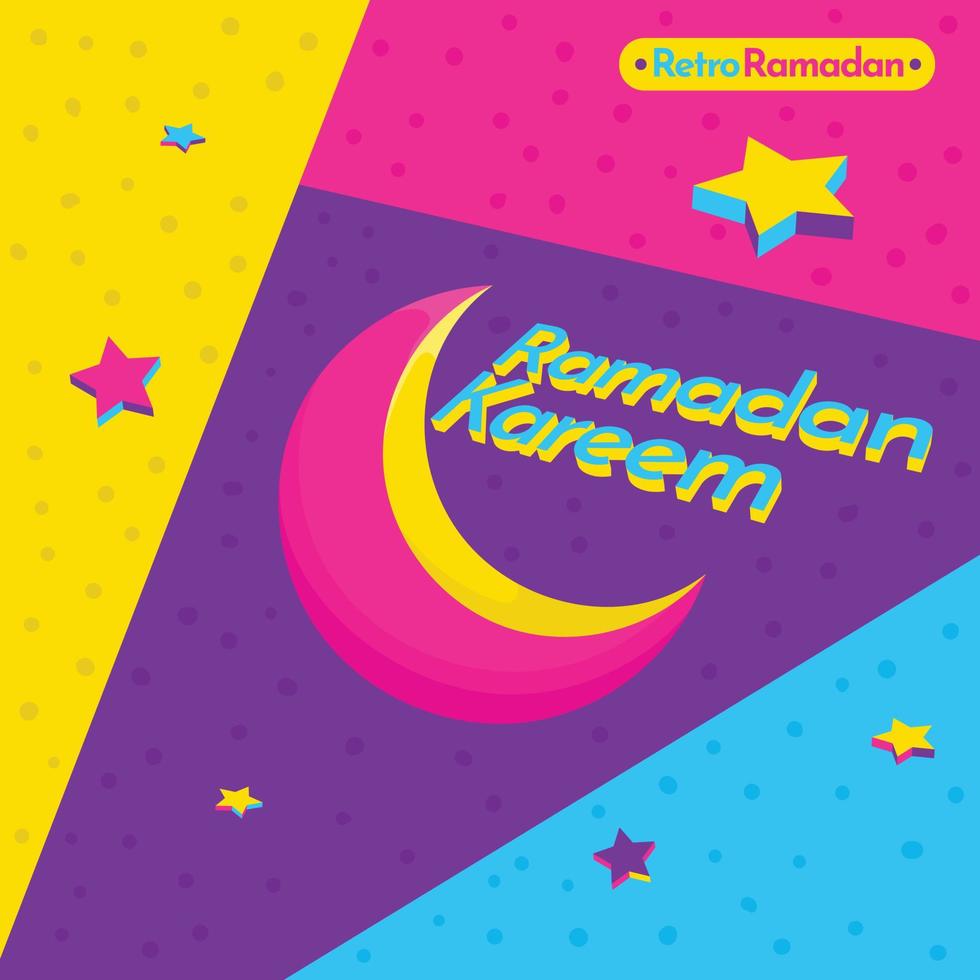 Ramadan kareem background with crescent moon in retro design for ramadan template vector