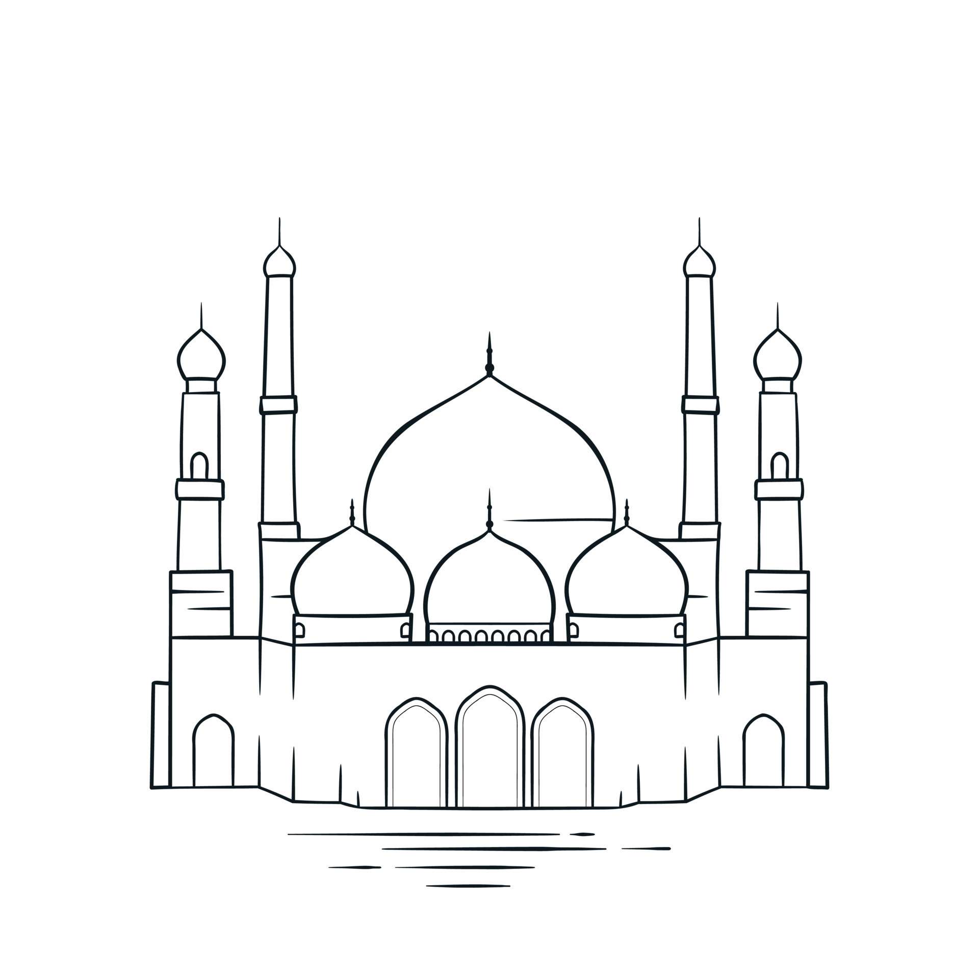 Mosque with front view in hand drawn design for ramadan template design Mosque with front view in hand drawn design for ramadan template design