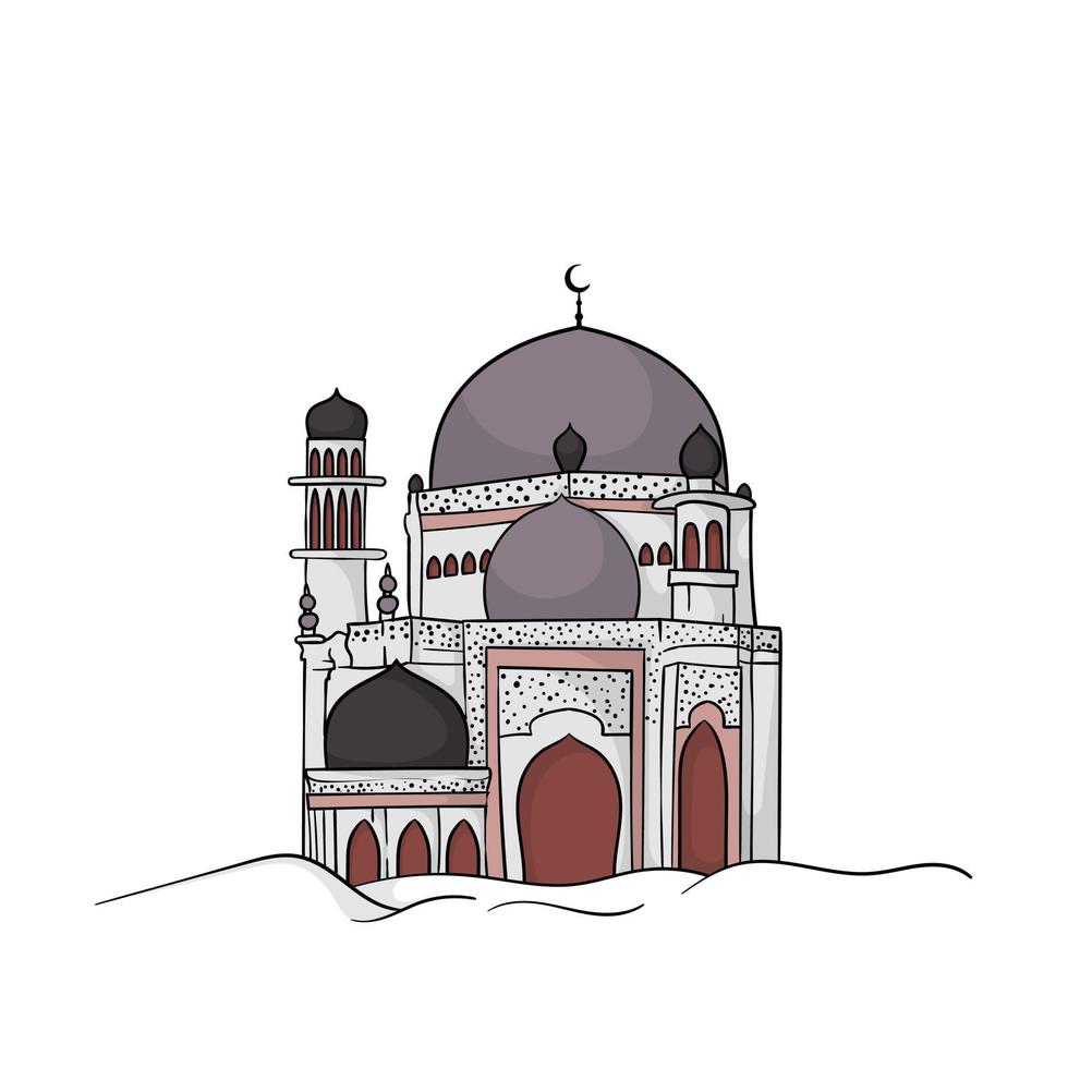 mezquita ubicada en medio del desierto en diseño de dibujos animados para la plantilla de ramadán vector