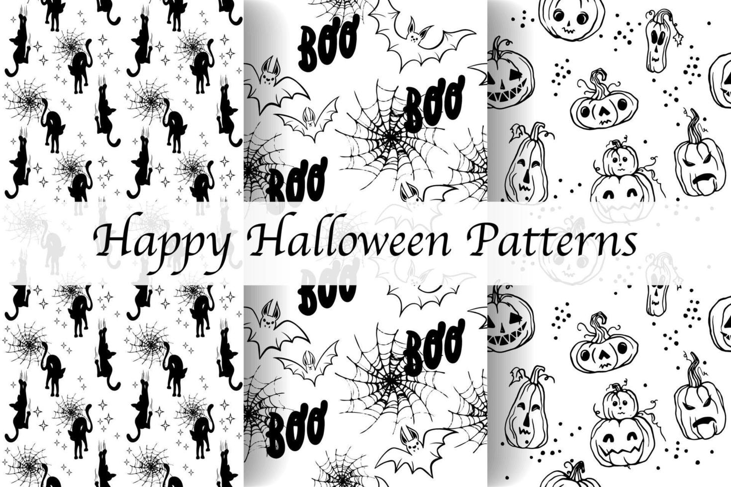 patrón de moda. feliz Halloween. murciélagos, gatos, calabazas con web. boo.. dibujo a mano alzada. ilustraciones modernas de vectores de línea continua. dulces o vida