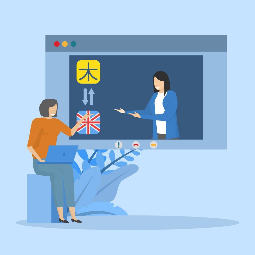 The concept of listening and speaking in English. Character studying English illustration. Students study with smartphones, books and practice reading, Online education concept. Vector illustration