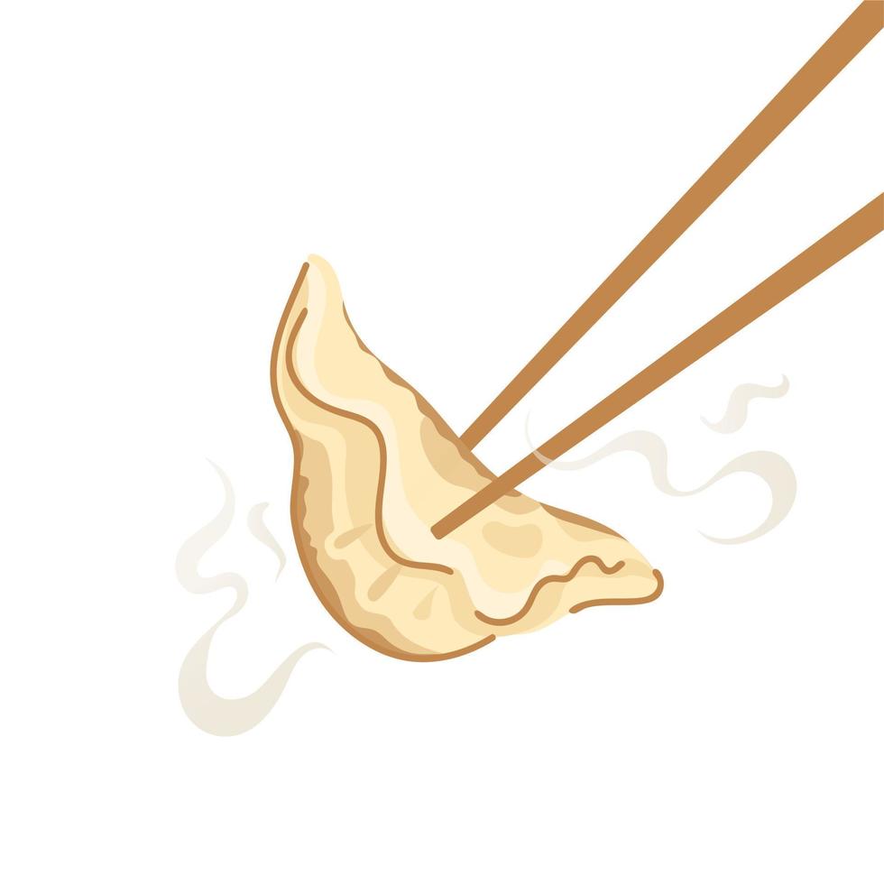 Jiaozi. Chinese New Year fried dumplings, shaped like ancient silver and gold ingots. Wealthy, prosperous. For menu, cafe, advertising. vector