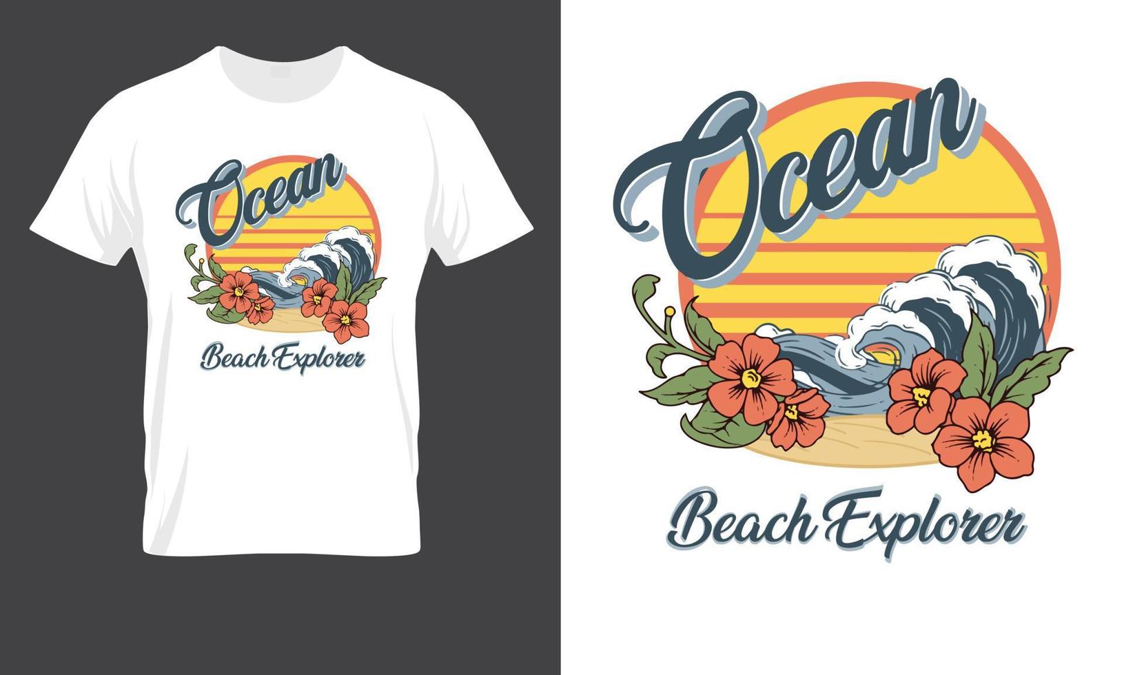 long beach california summer time, summer beach sunshine vector print design artwork, beach explorer sunshine, Beach Paradise Print T-shirt Graphics Design, typography slogan waves flower background