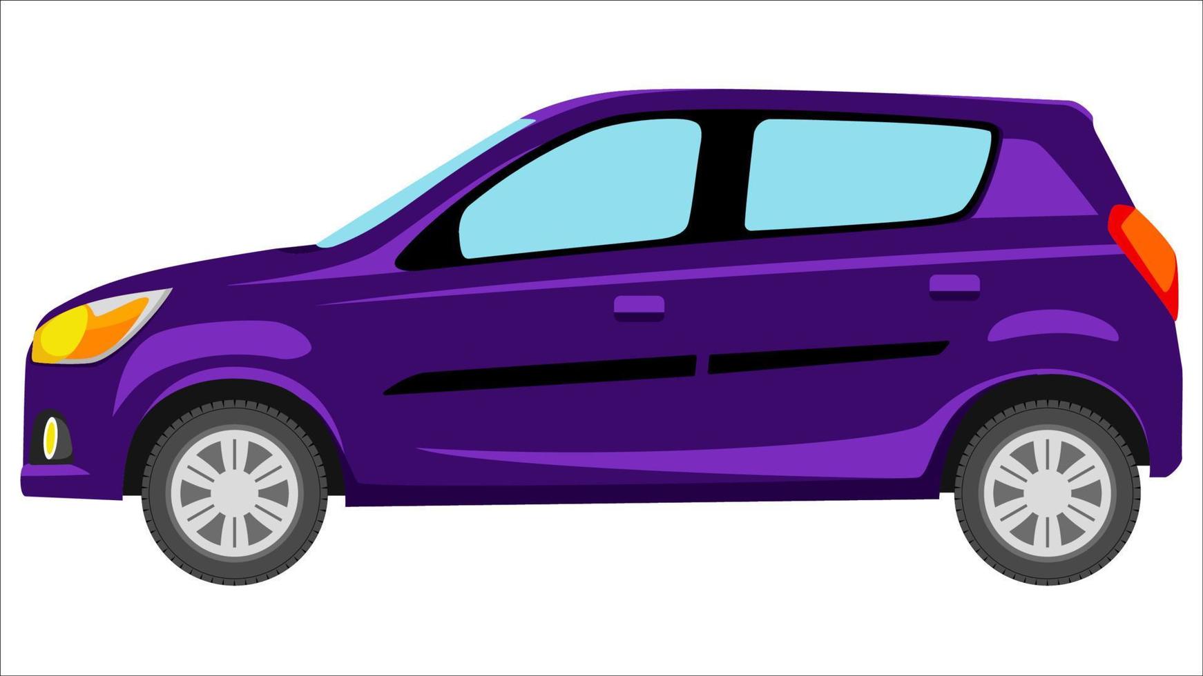 coche pequeño hatchback en vector de color brillante, ilustración de vector de color brillante plano de coche realista