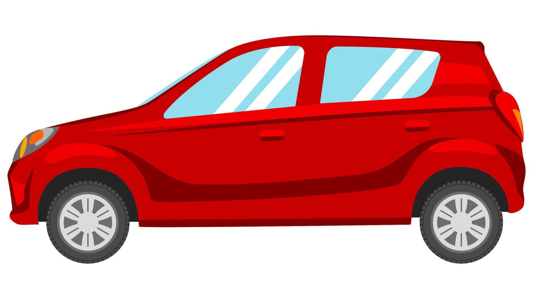 coche pequeño hatchback en vector de color brillante, ilustración de vector de color brillante plano de coche realista