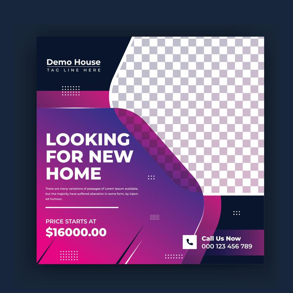 Real Estate Social Media Post Template,Post Template Social Media Banners, Real Estate home for sale,Square flyer design Template vector