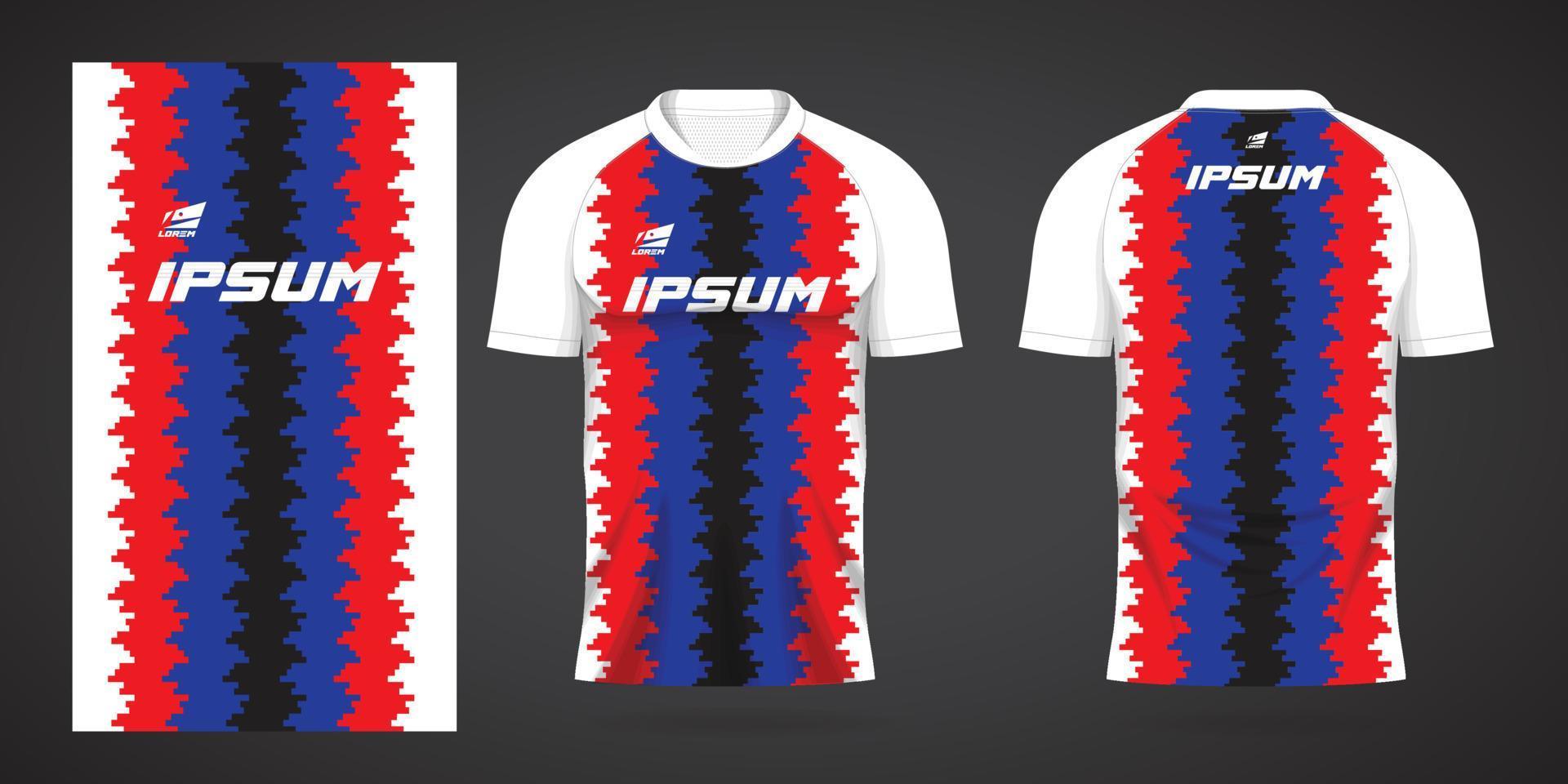 blue red black white shirt sports jersey template for team uniforms and Soccer vector