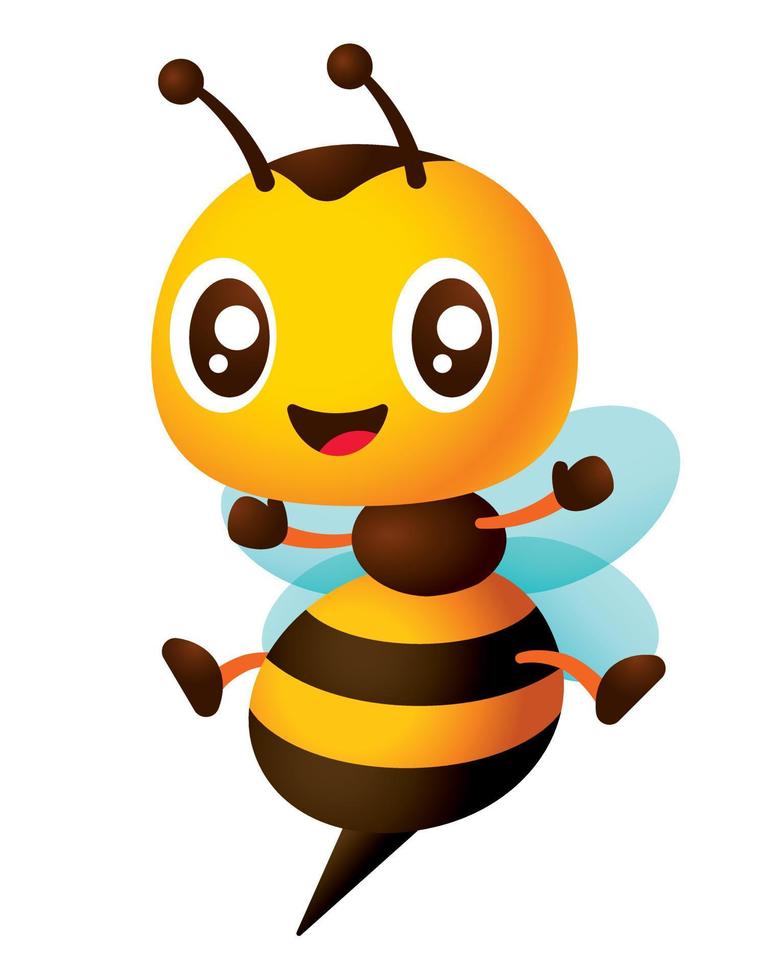 dibujos animados lindo personaje de abeja abre los brazos y las piernas con una sonrisa. abeja linda con antena larga e ilustración de aguijón afilado vector