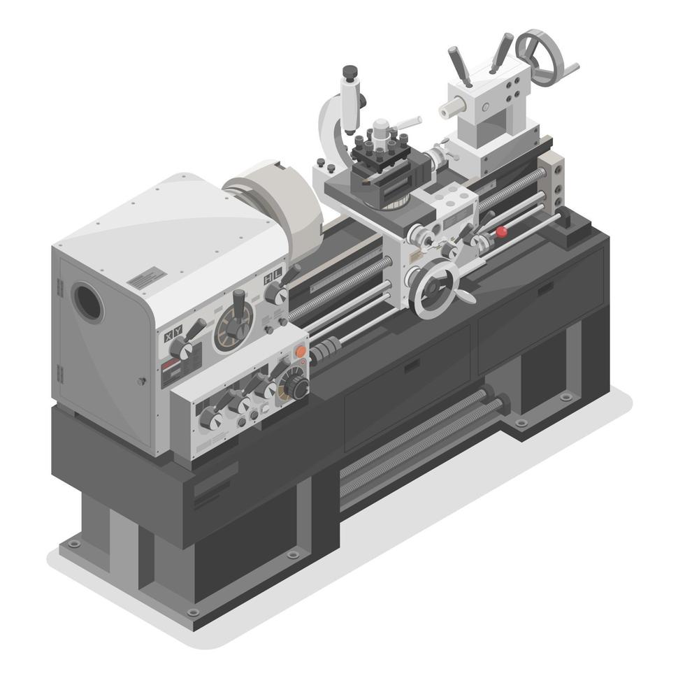 Heavy Duty Metal Lathe Machine Maintenance Graphic concept Isometric industrial machinery working vector on white background isolated