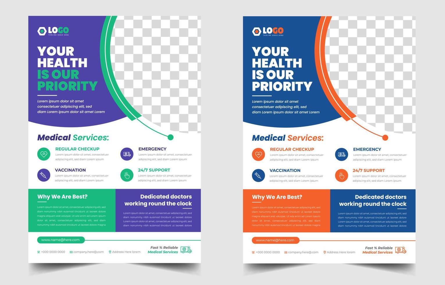 Modern Medical Flyer Template Design. Healthcare business flyer Template, Medical and healthcare modern flyer template. healthcare and doctor flyer design. vector