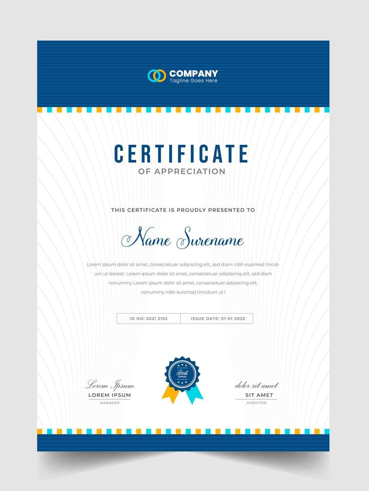 Abstract Clean professional certificate of appreciation template. diploma modern certificate with badge. Elegant business diploma layout for training graduation or course completion. vector