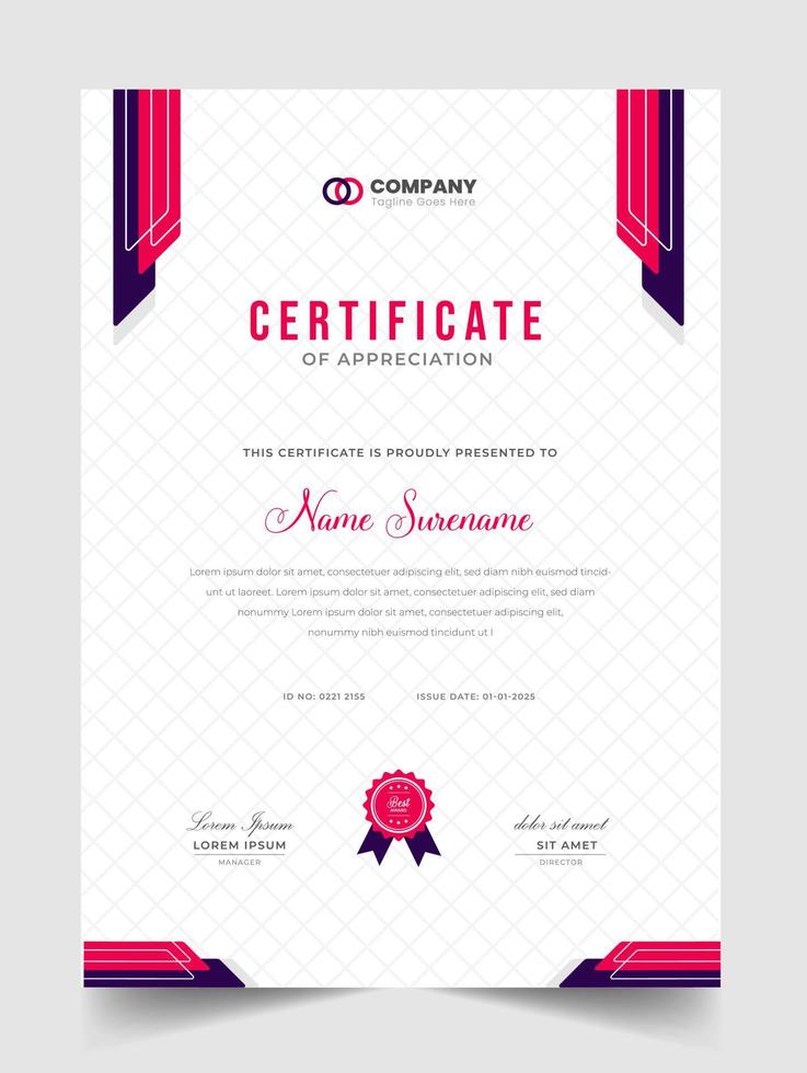 Abstract Clean professional red certificate of appreciation template. diploma modern certificate with badge. Elegant business diploma layout for training graduation or course completion. vector