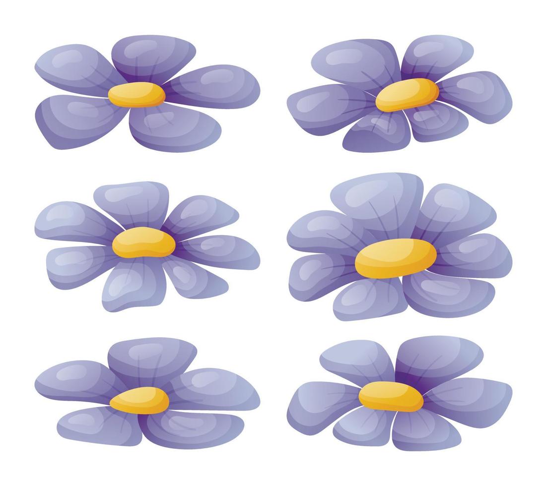 Set of vector purple field flower buds with petals.