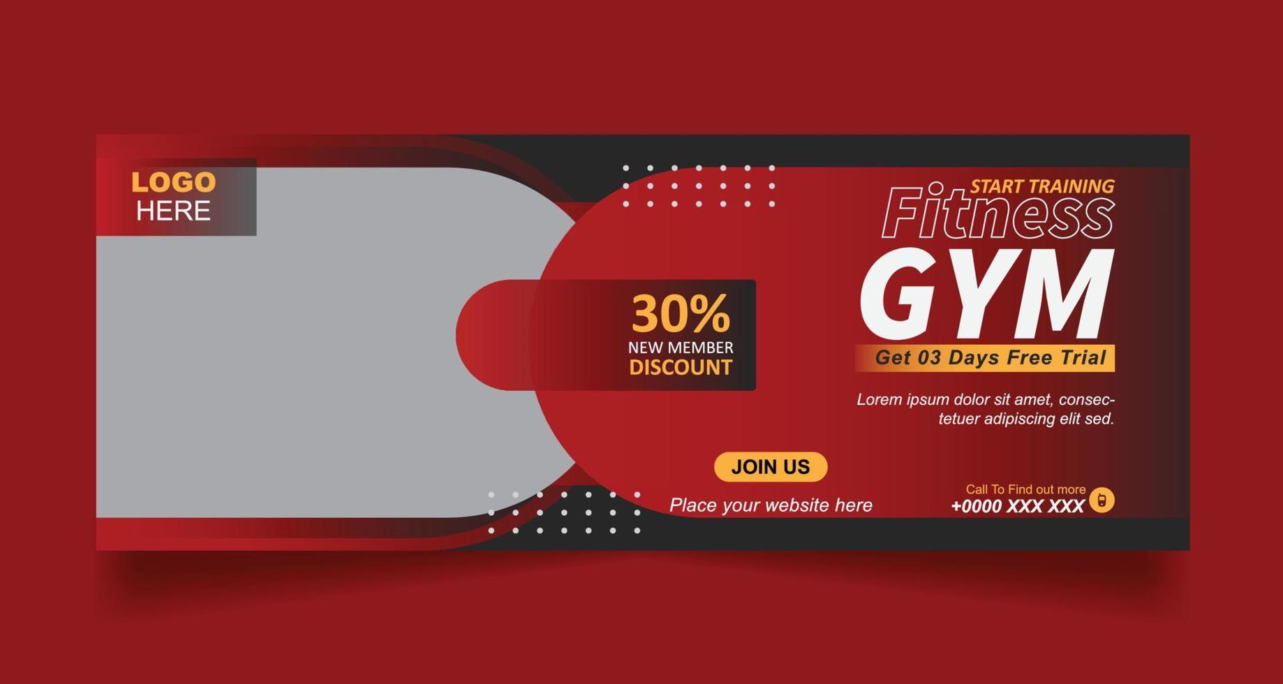 Gym, Fitness and Sports social media cover banner template vector