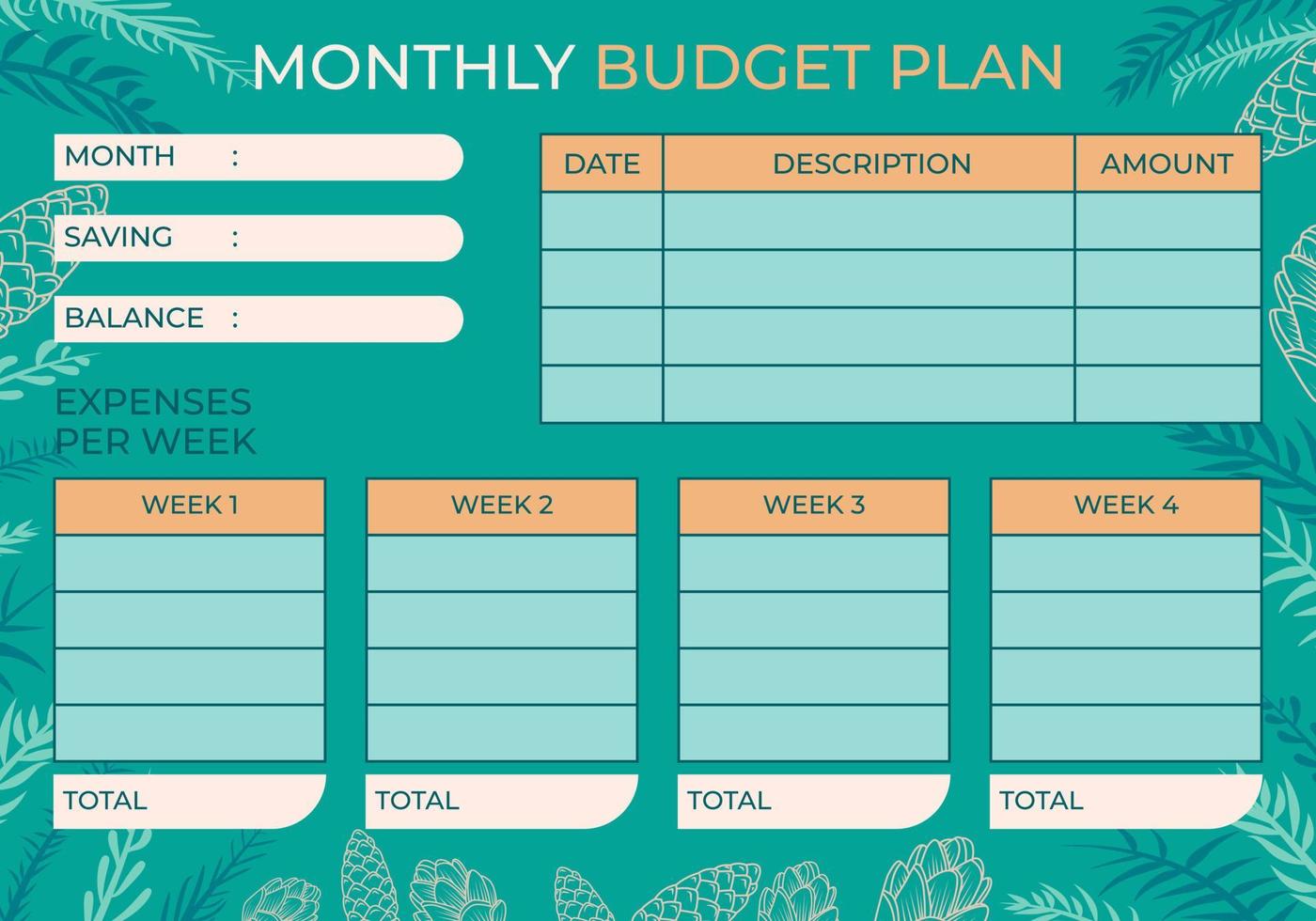 Vector illustration of monthly budget plan. Budget planning template.