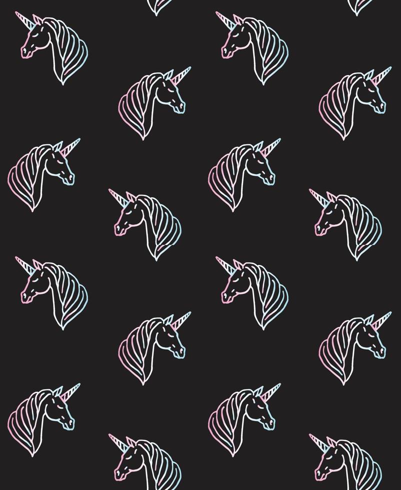 Vector seamless pattern of holographic unicorn head