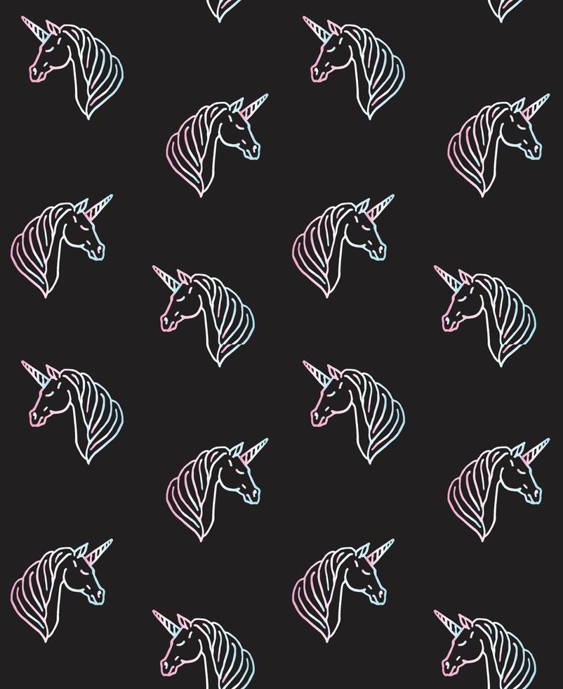 Vector seamless pattern of holographic unicorn head