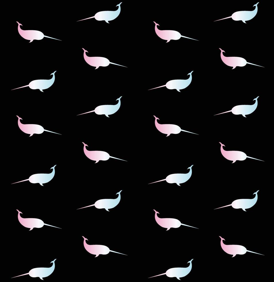 Vector seamless pattern of narwhal silhouette