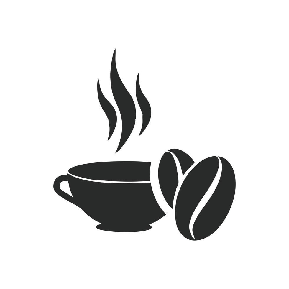 Silhouette of a cup of coffee with smoke and coffee beans. Great for logo design for a cafe or coffee shop. Simple flat design vector