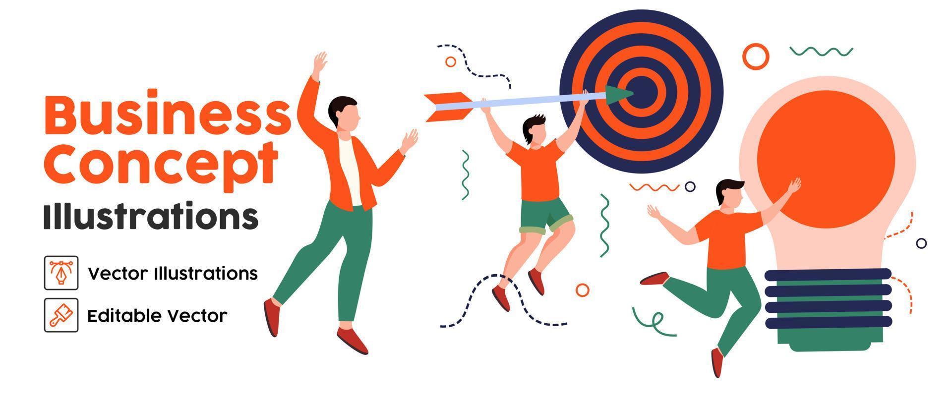 Business Concept illustrations. set Collection of scenes with men taking part in business activities. Vector illustration