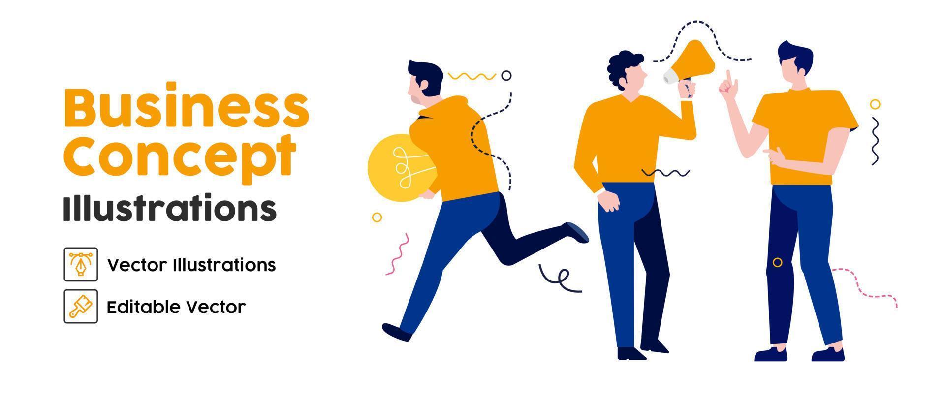 Business Concept illustrations. set Collection of scenes with men taking part in business activities. Vector illustration
