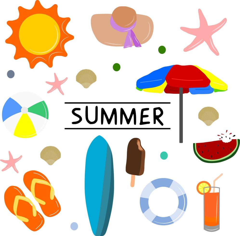 Summer cartoon illustration element set vector