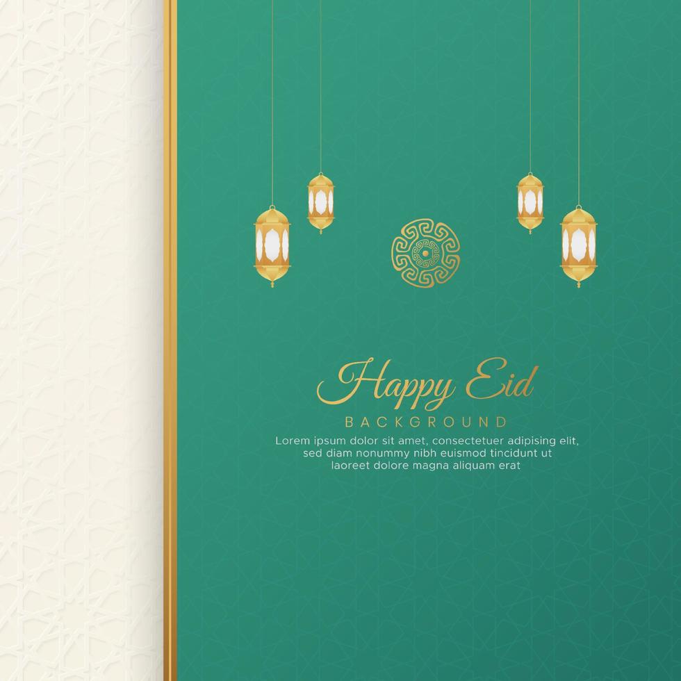 fondo de lujo verde y blanco árabe islámico feliz eid con motivos geométricos y adornos vector