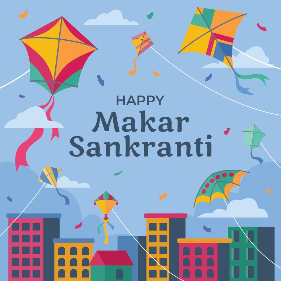 celebrando el festival de cometas makar sankranti vector