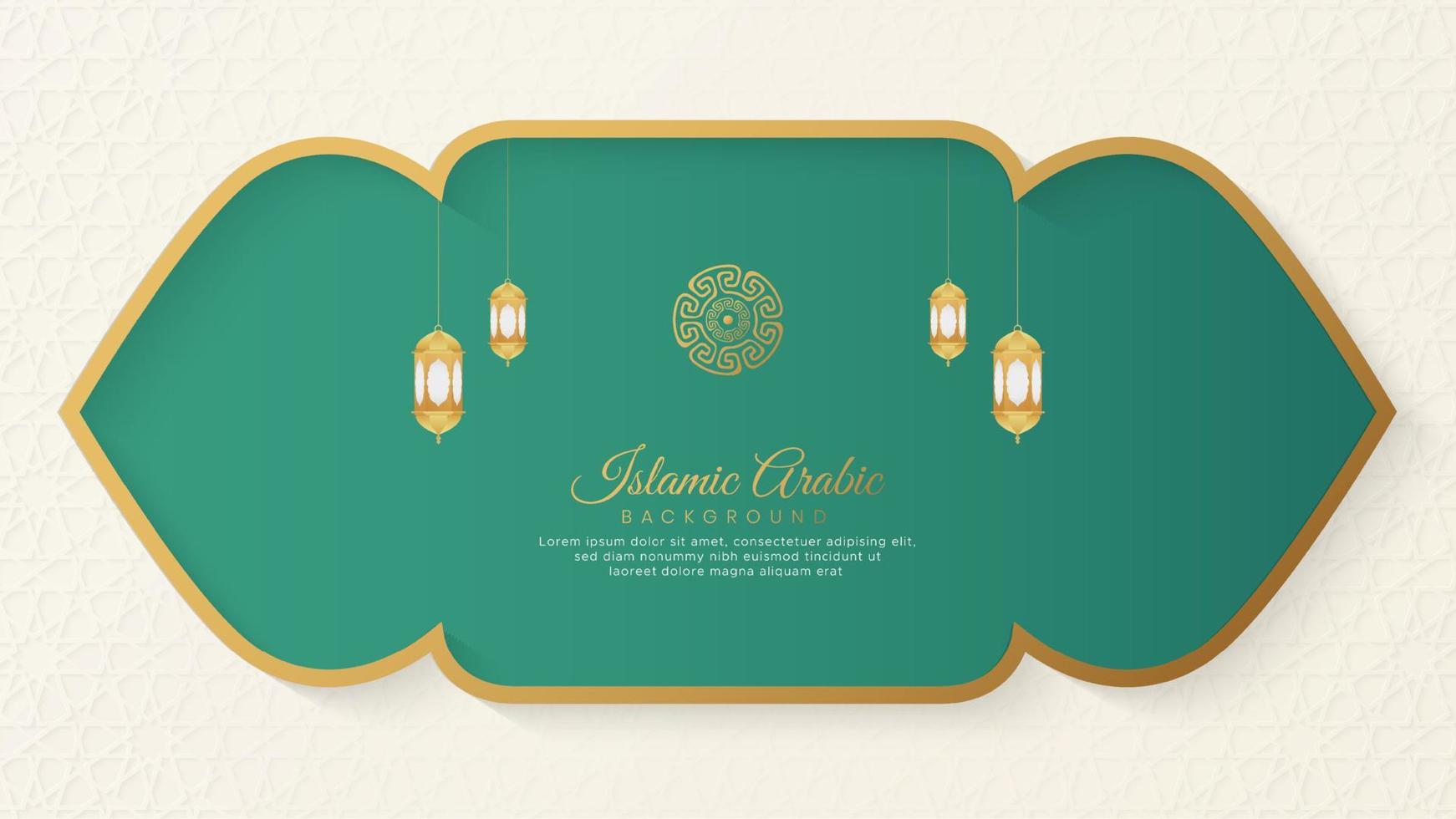 Islamic Arabic Green and White Background with Geometric pattern and Beautiful Ornament with Lanterns vector