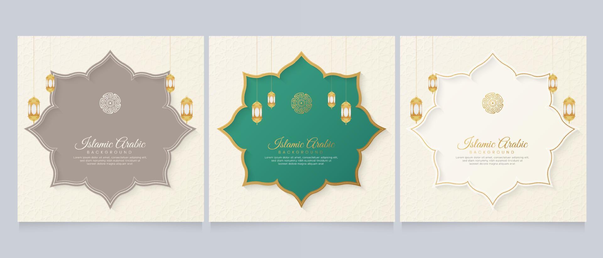 fondo de lujo blanco árabe islámico con patrón geométrico y adorno con linterna vector