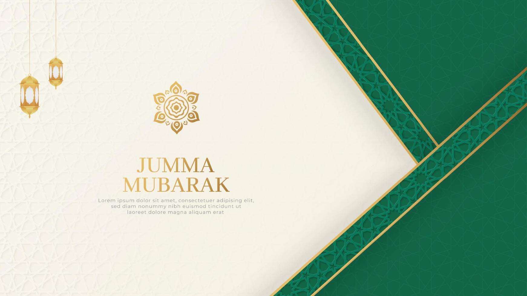 fondo de patrón ornamental árabe islámico jumma mubarak con linternas y adornos de estilo árabe vector