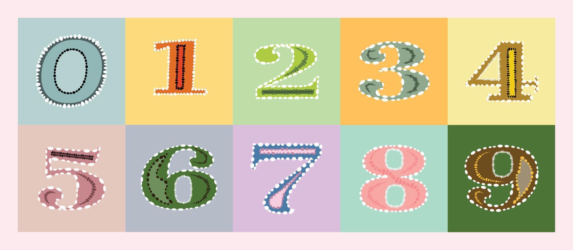 Cute set design colorful of numbers from 0 to 9. Vector Illustrator.