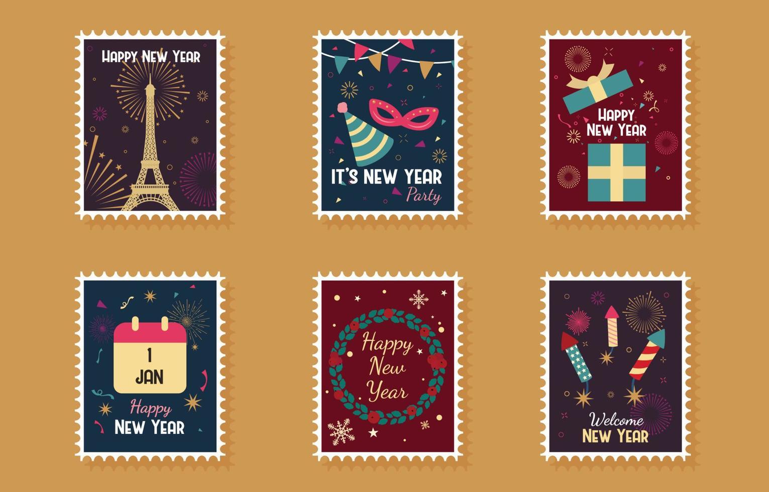 2023 New Year Stamp Sticker Collection vector