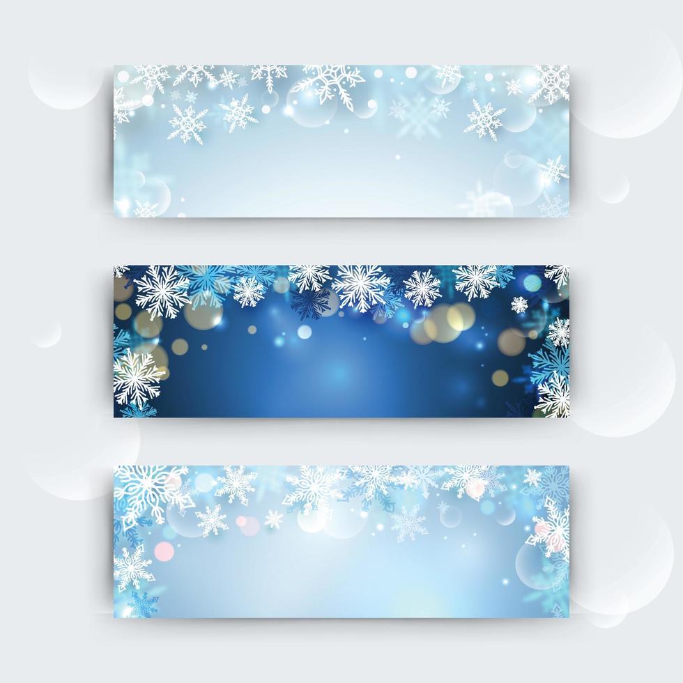 conjunto de colección de banner de copos de nieve de invierno vector