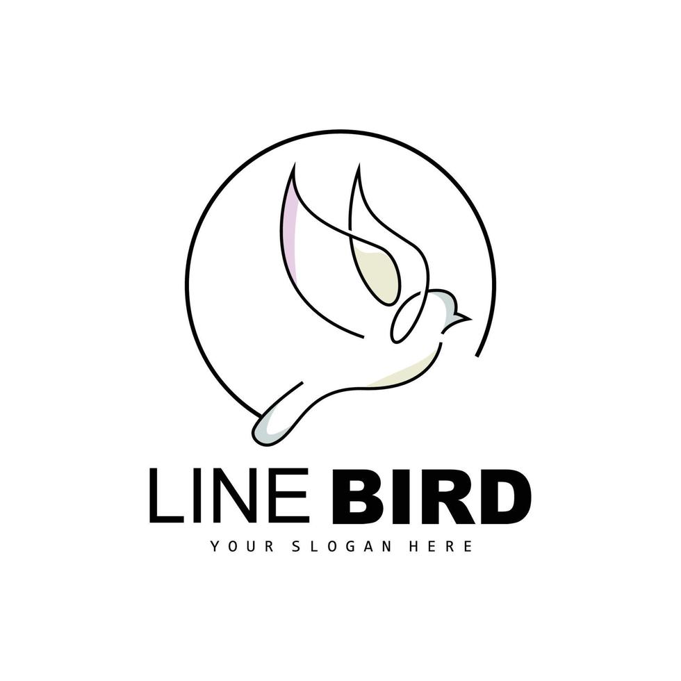 logotipo de pájaro, colibrí vectorial, diseño de estilo de línea simple simple, marca de producto de icono de alas de pájaro vector