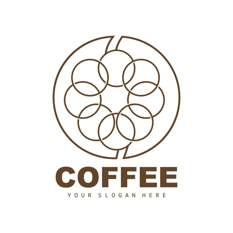 diseño de logotipo de bebida de grano de café en ilustración de vector de color marrón