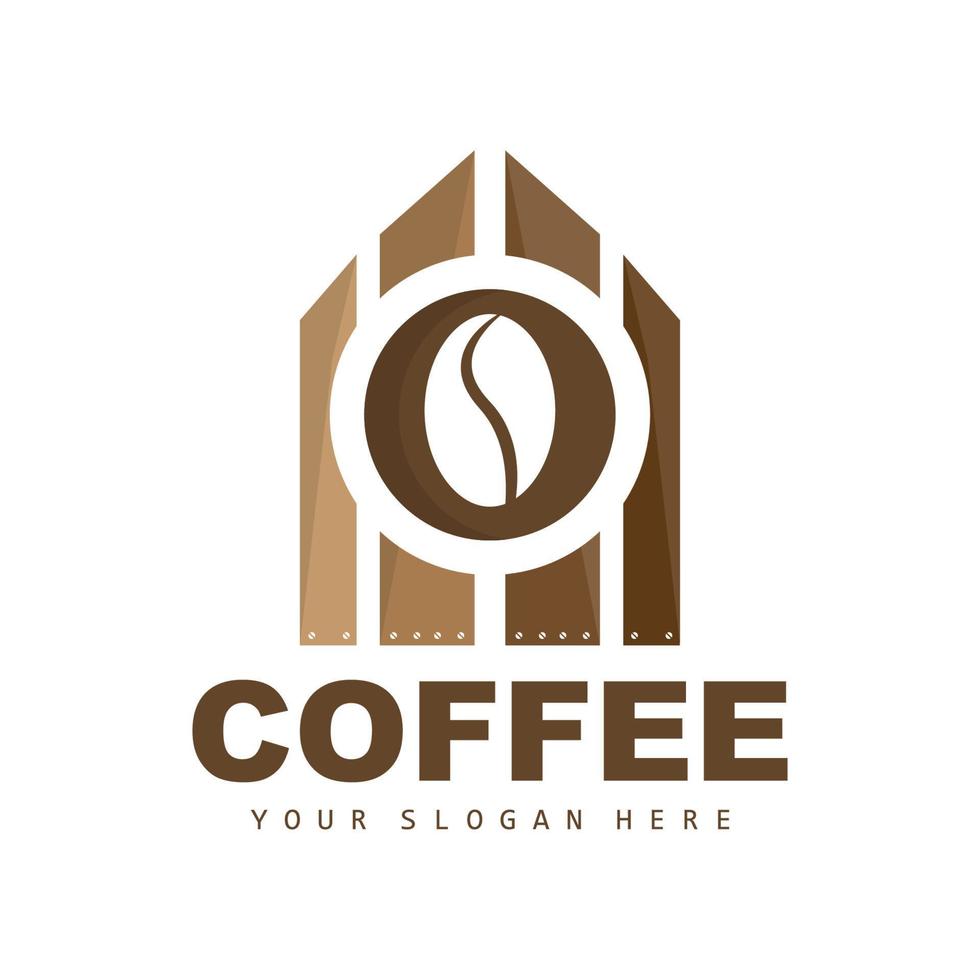 coffee bean drink logo design in brown color vector illustration