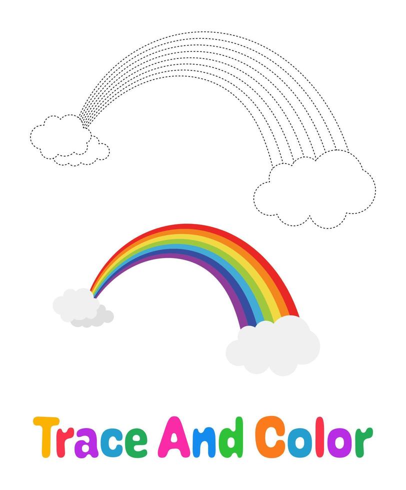 Rainbow tracing worksheet for kids vector