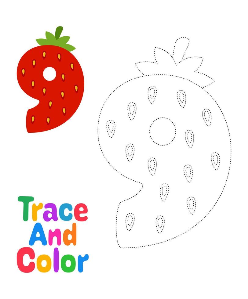 Number 9 tracing worksheet for kids vector