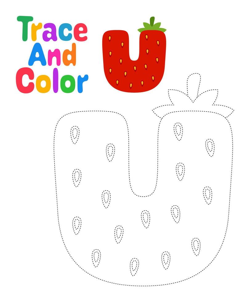Alphabet U tracing worksheet for kids vector