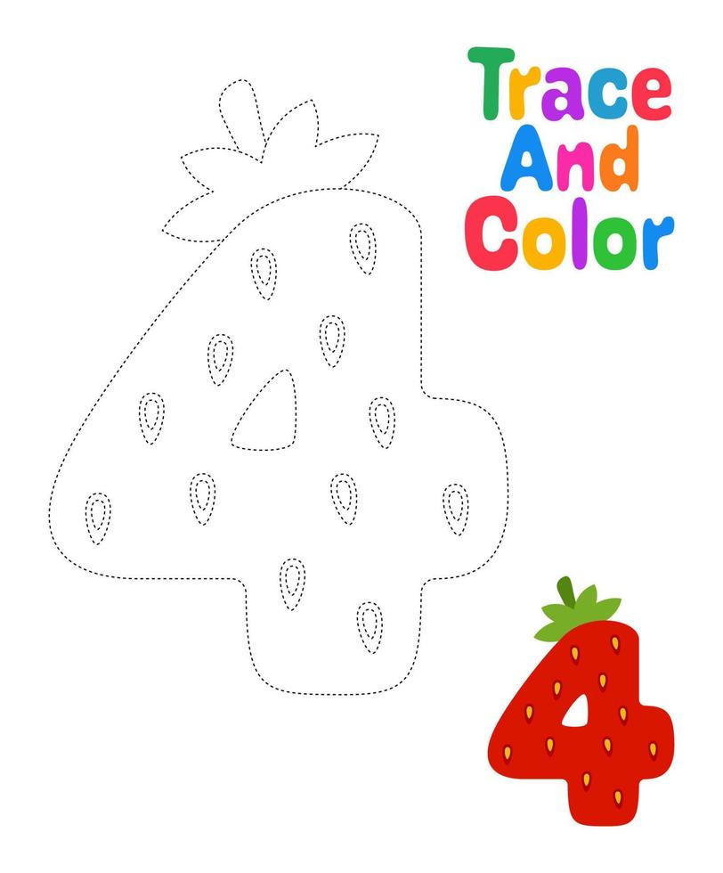 Number 4 tracing worksheet for kids vector