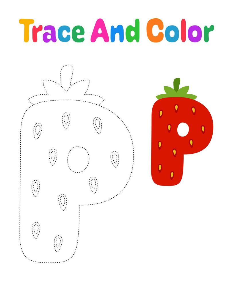 Alphabet P tracing worksheet for kids vector