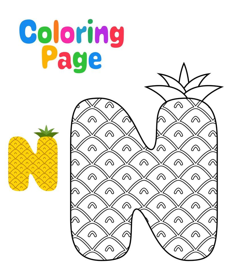 página para colorear con el alfabeto n para niños vector